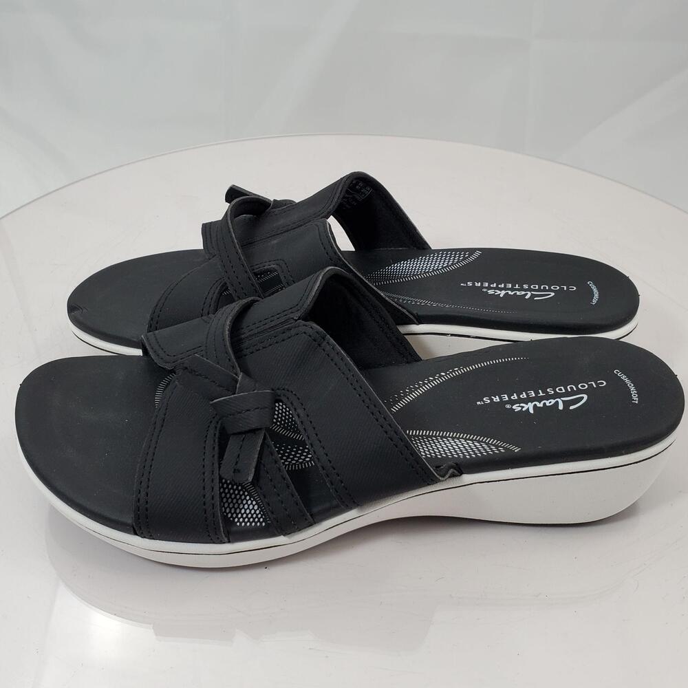 Clarks Sandals Womens Size 9.5 Black Cloudsteppers Breezerae Mia Slide Shoes